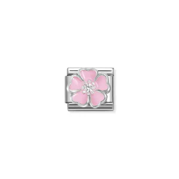 Nomination Composable Classic Unisex Link Pink flower with CZ